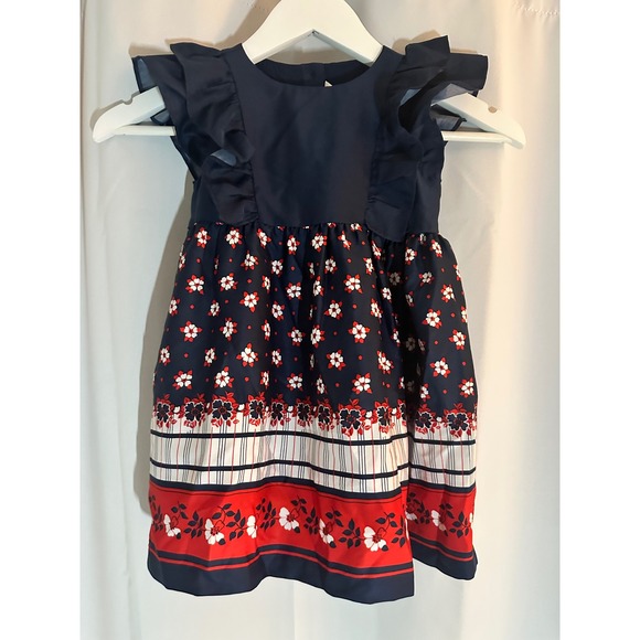 Janie and Jack Floral Ruffle Sleeves Party Dress Size 3‎ Red White Blue - Picture 1 of 3
